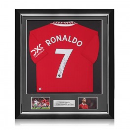 Cristiano Ronaldo Signed Manchester United 2022-23 Football Shirt. Deluxe Frame