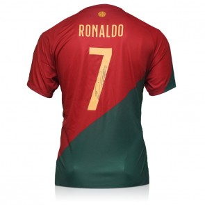 Cristiano Ronaldo Signed Portugal 2022 Home Football Shirt. Deluxe Frame