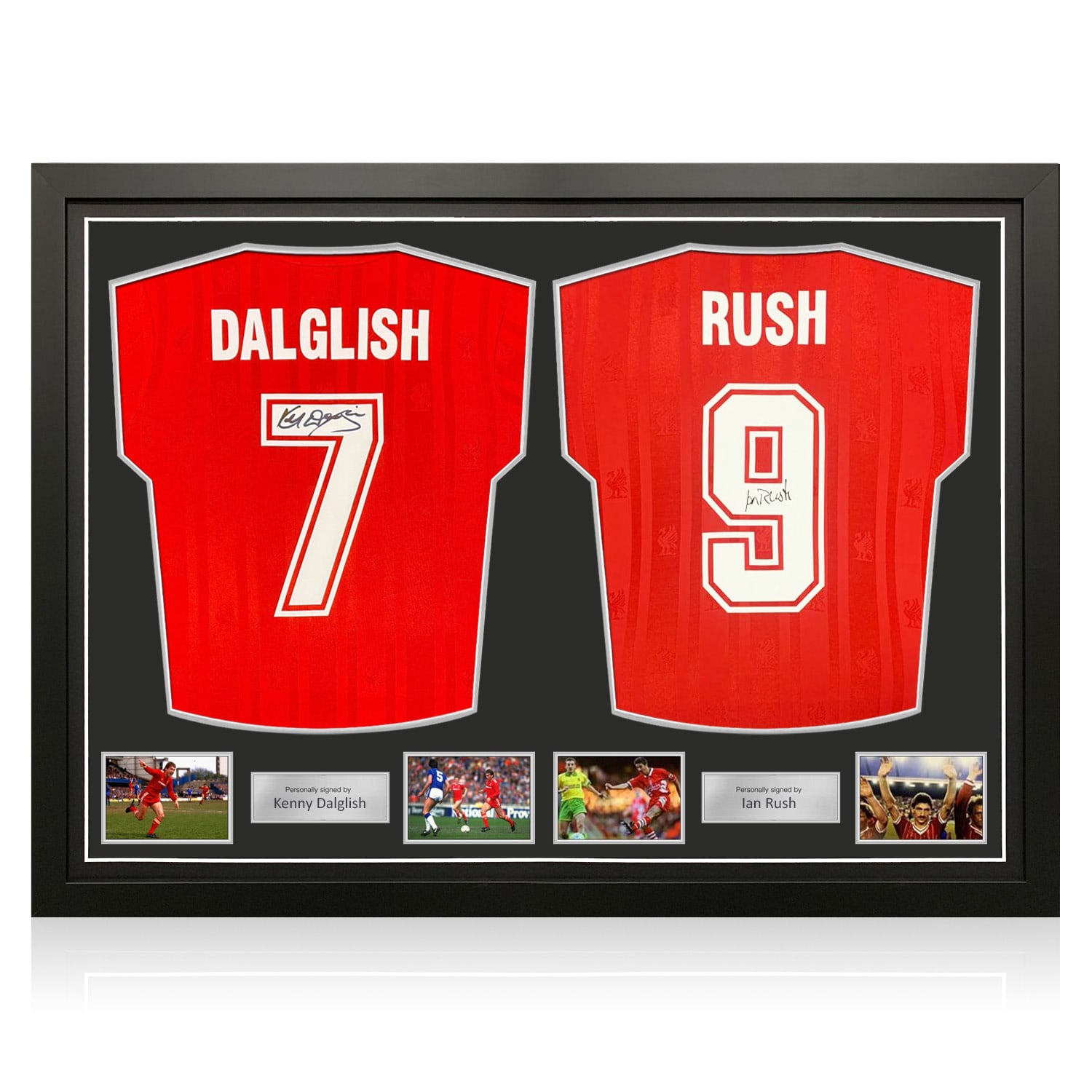 Sir Kenny Dalglish & Ian Rush Back Signed 1986 Liverpool Football Shirts. Dual Frame