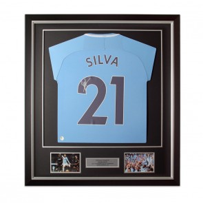 David Silva Signed Manchester City 2017-18 Football Shirt Limited Edition. Deluxe Frame