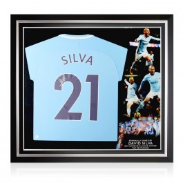 David Silva Signed Manchester City 2017-18 Player Issue Football Shirt. Premium Frame