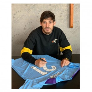 David Silva Signed Manchester City 2019-20 Home Shirt. Luxury Frame