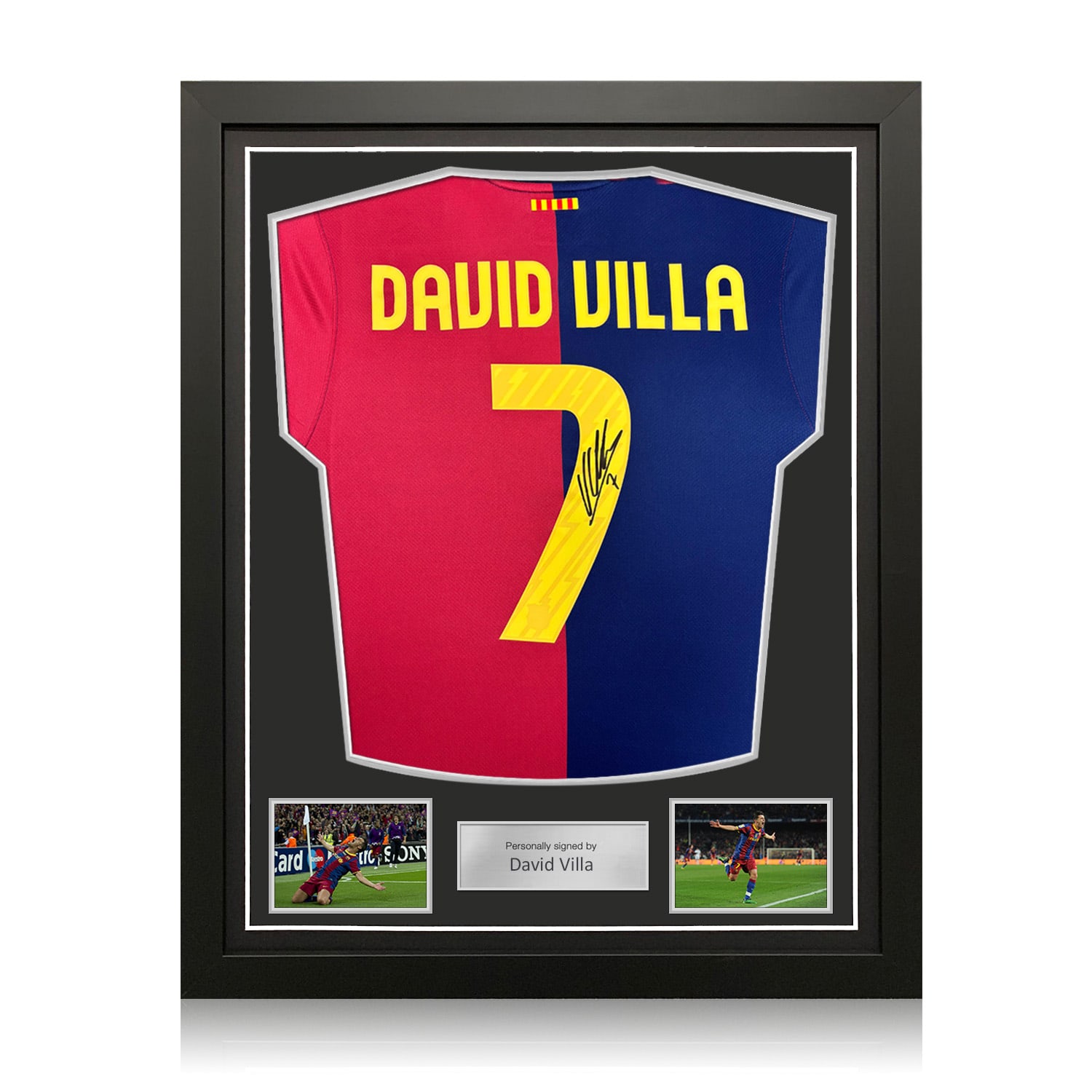 David Villa Signed Barcelona 2024-25 Football Shirt. Standard Frame