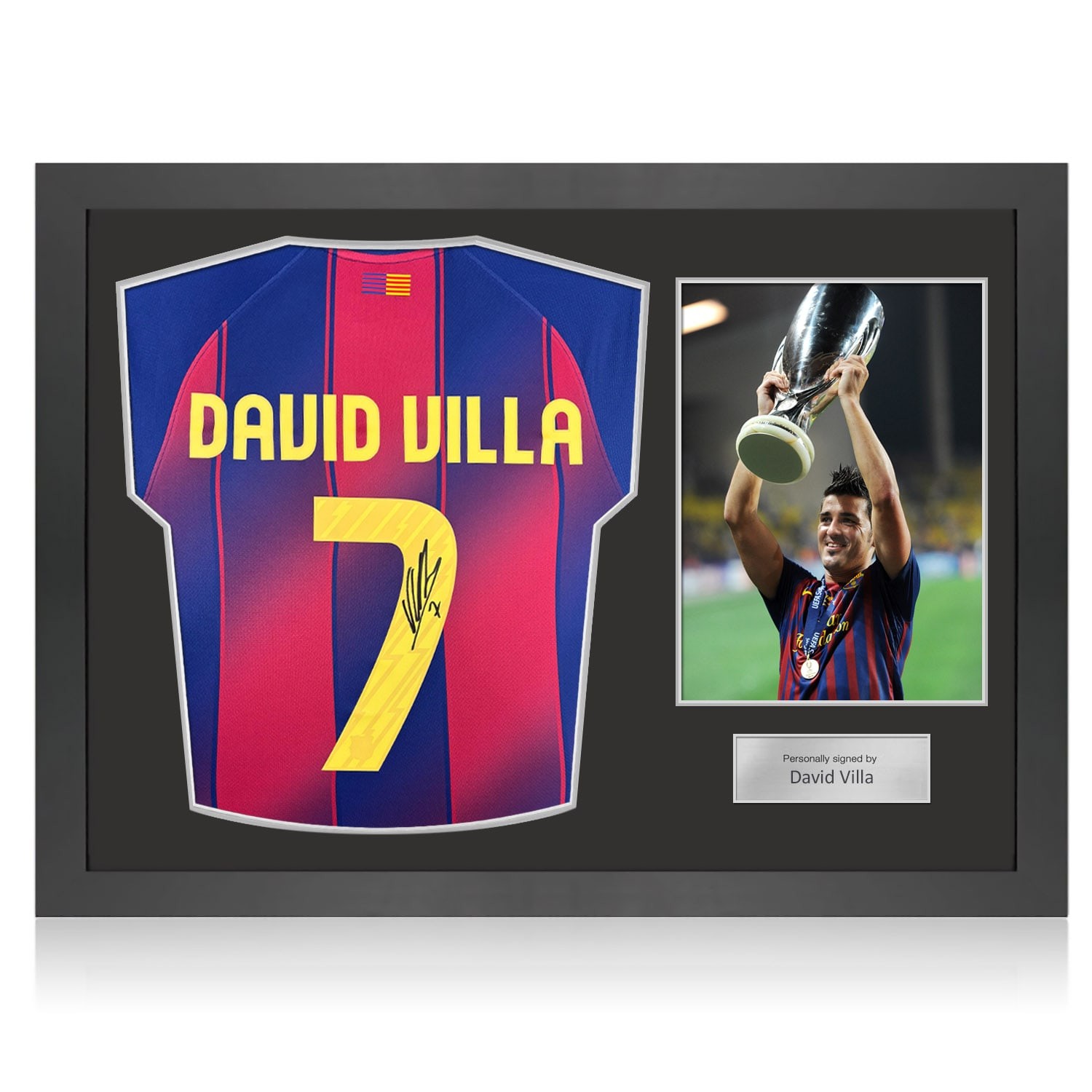 David Villa Signed Barcelona 2025-26 Football Shirt. Icon Frame