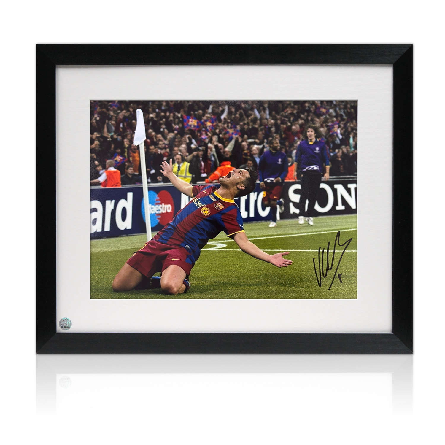 David Villa Signed Barcelona Football Photo: 2011 Final Goal. Framed