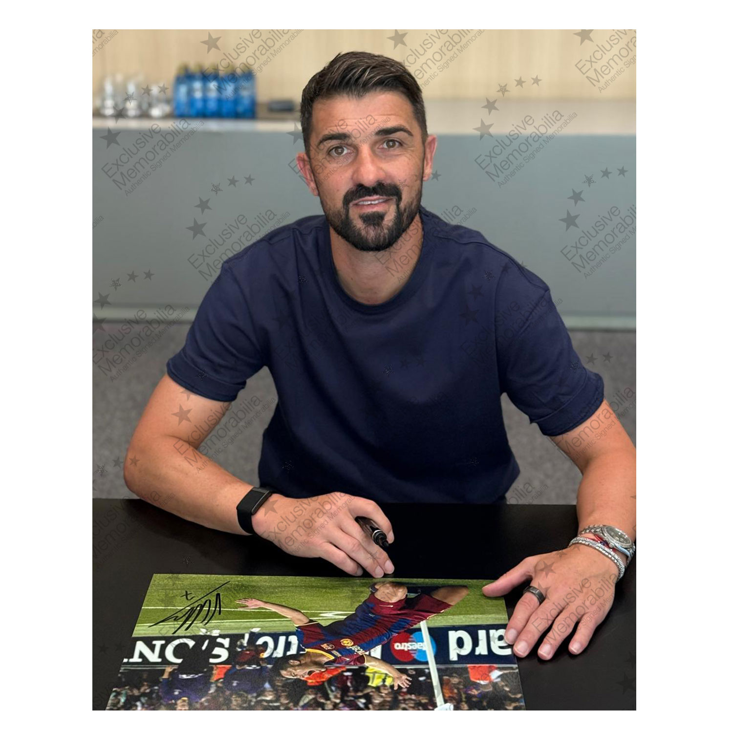 David Villa Signed Barcelona Football Photo: 2011 Final Goal 