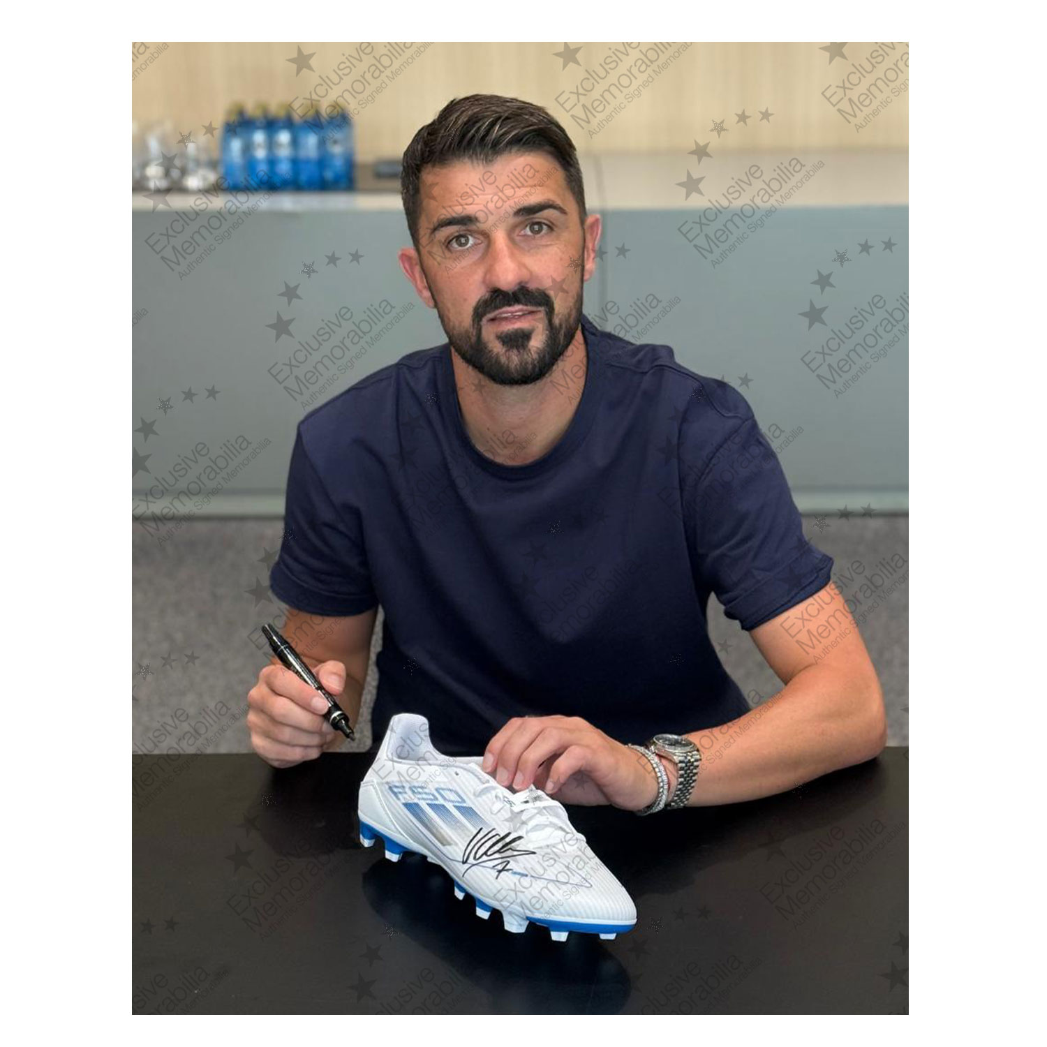 David Villa Signed Football Boot. Display Case With Plaque