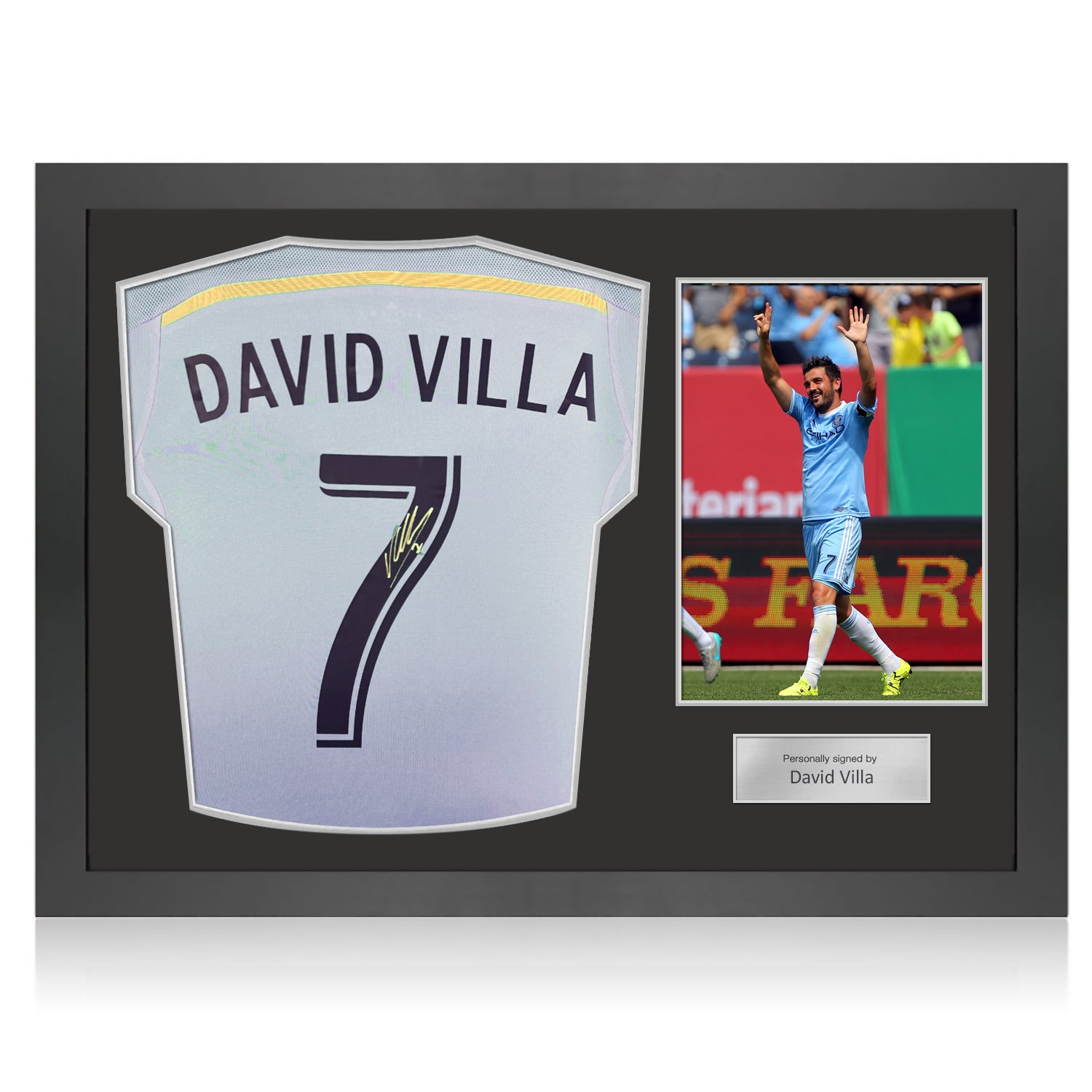 David Villa Signed Original New York City FC 2015-16 Authentic Football Shirt. Icon Frame