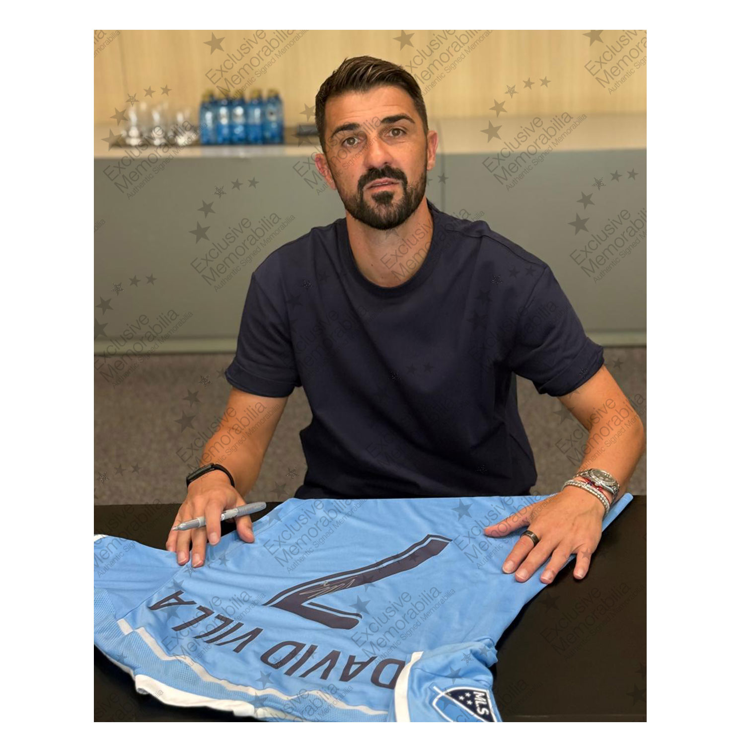 David Villa Signed Original New York City FC 2015-16 Authentic Football Shirt. Standard Frame