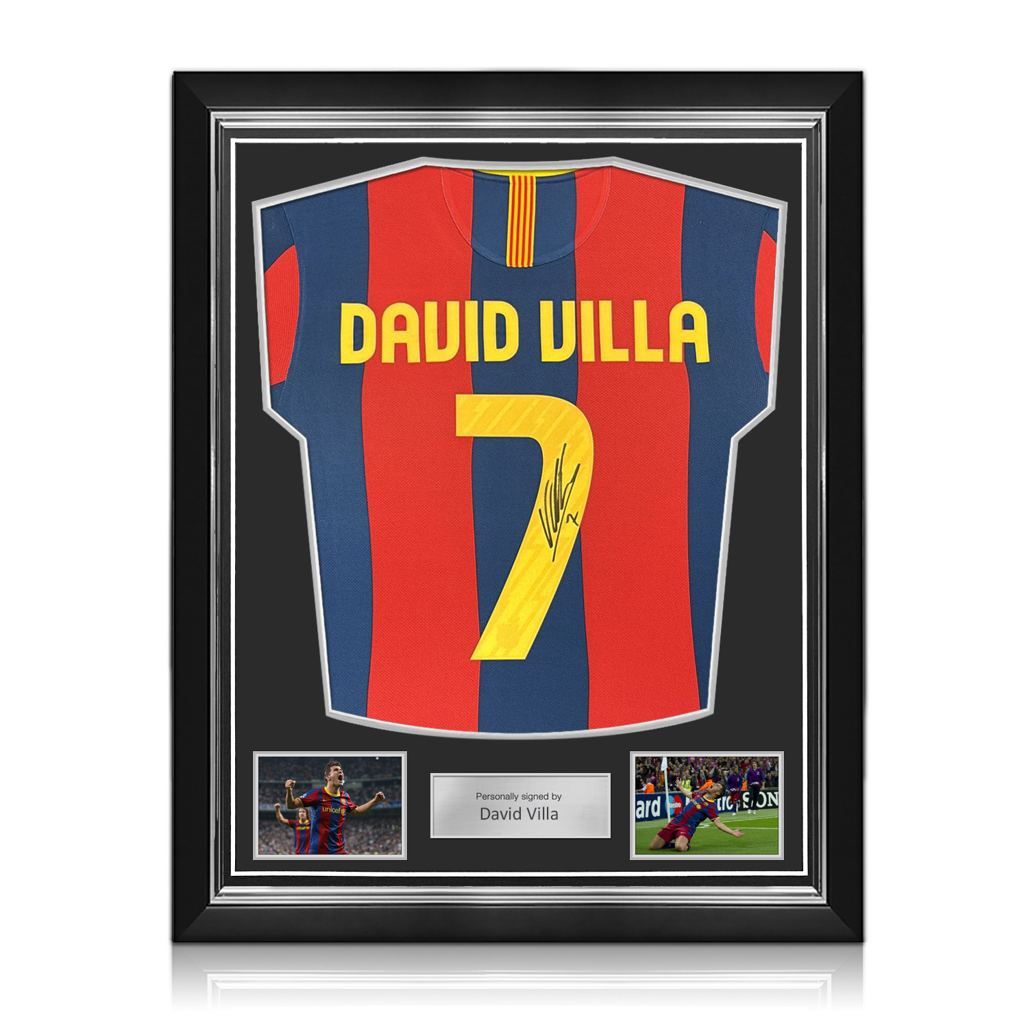 David Villa Signed Original Barcelona 2010-11 Football Shirt. Superior Frame