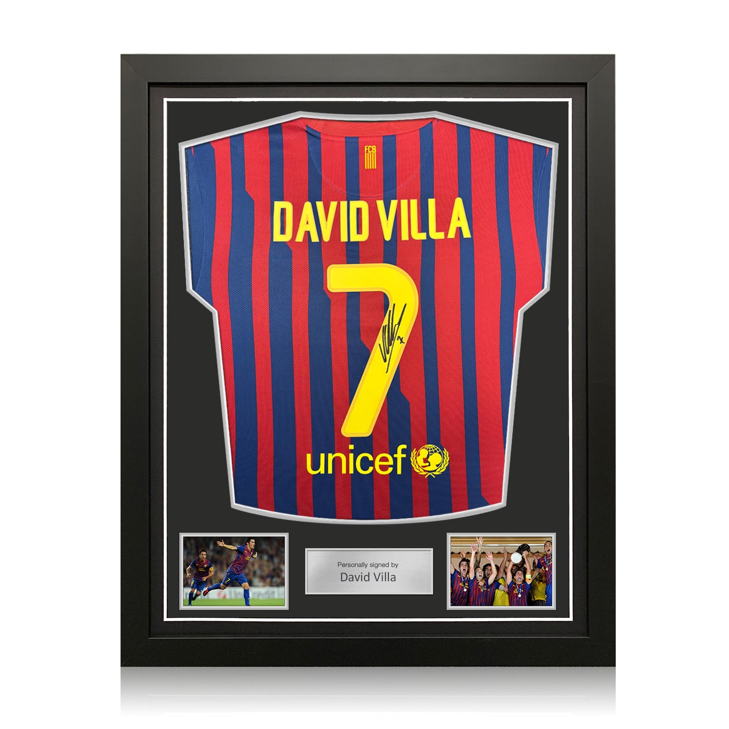 David Villa Signed Original Barcelona 2011-12 Football Shirt. Standard Frame