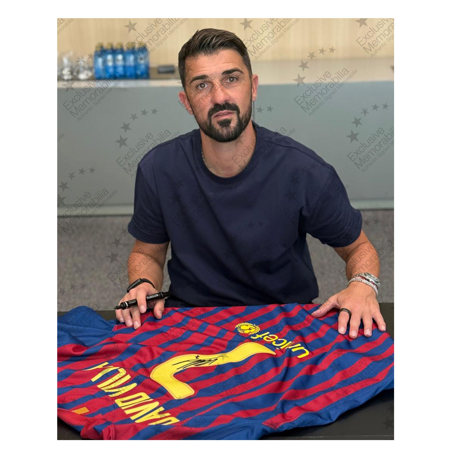 David Villa Signed Original Barcelona 2011-12 Football Shirt (Fan Style Print)
