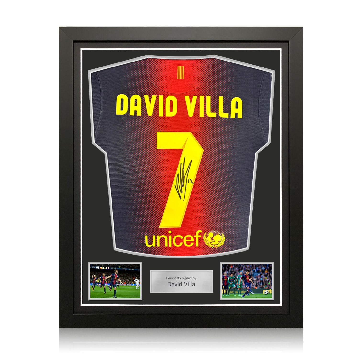 David Villa Signed Original Barcelona 2012-13 Football Shirt. Standard Frame