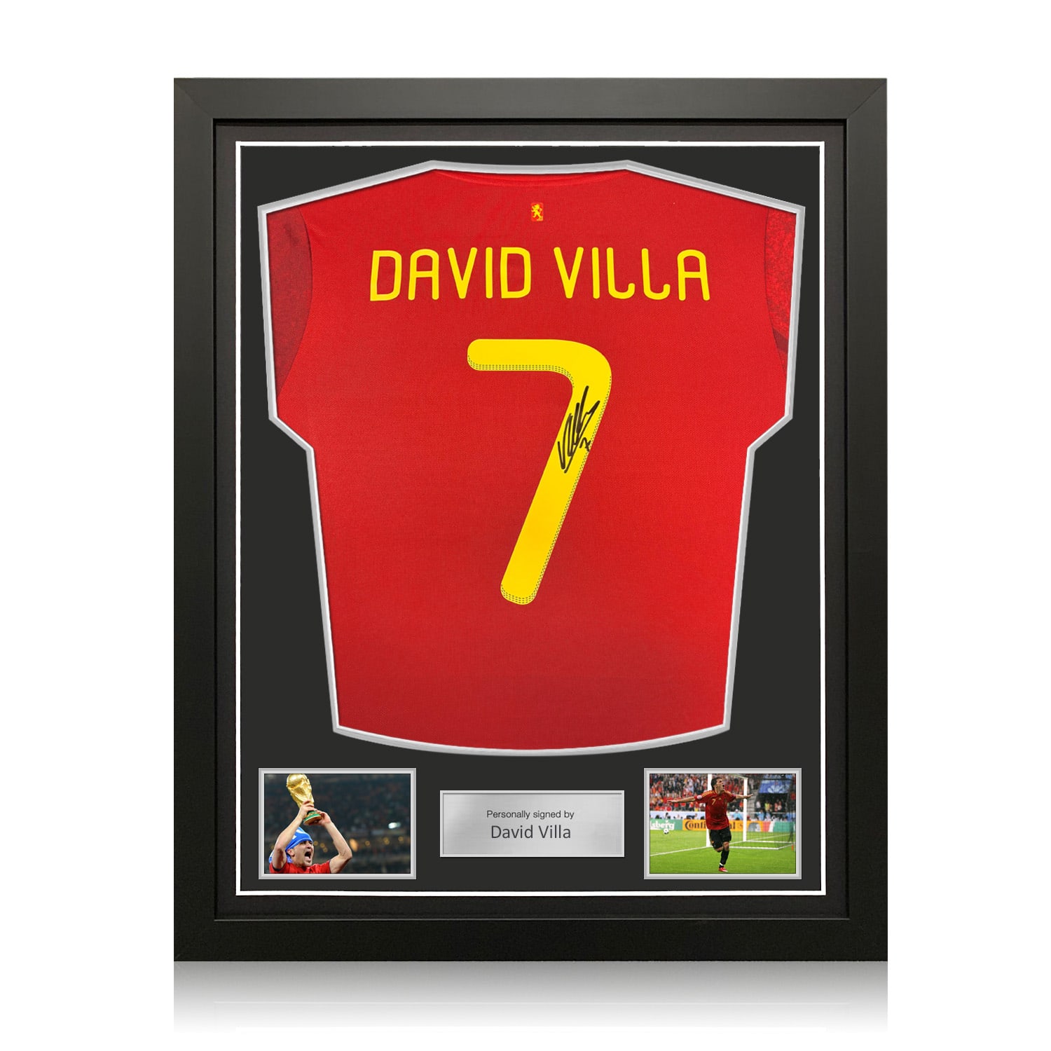 David Villa Signed Spain 2020 Football Shirt. Standard Frame
