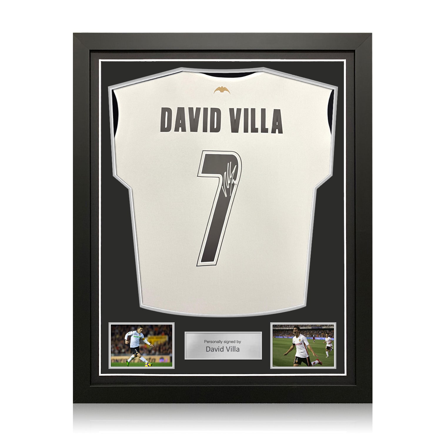 David Villa Signed Valencia 2024-25 Football Shirt. Standard Frame
