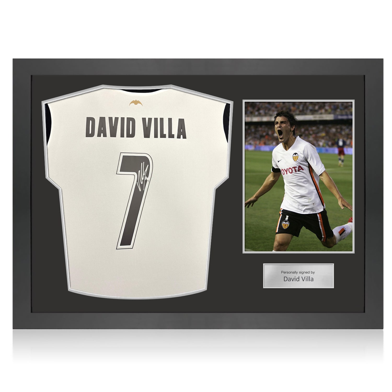 David Villa Signed Valencia 2024-25 Football Shirt. Icon Frame