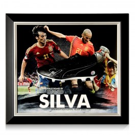David Silva Signed Football Boot Spain Presentation. Framed