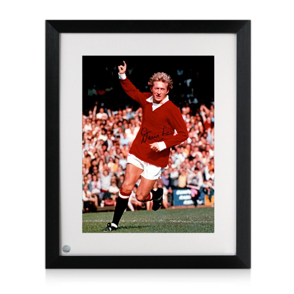 With George Best Exclusive Memorabilia Denis Law Signed Manchester United Photograph 