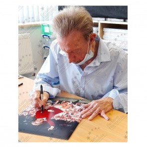 Denis Law Signed Manchester United Football Photo. Deluxe Frame