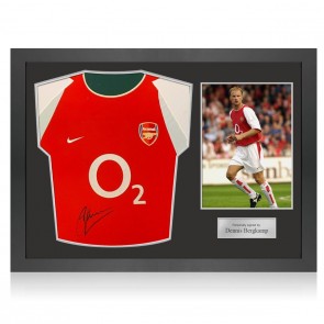 Dennis Bergkamp Front Signed Original 2002-04 Arsenal Football Shirt. Icon Frame