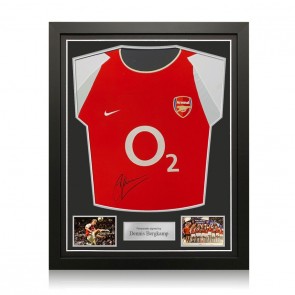 Dennis Bergkamp Front Signed Original 2002-04 Arsenal Football Shirt. Standard Frame