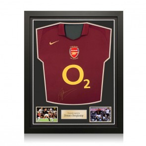 Dennis Bergkamp Front Signed Original 2005-06 Arsenal Football Shirt. Standard Frame