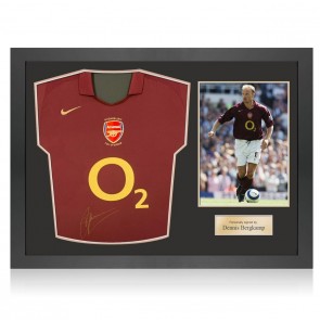 Dennis Bergkamp Front Signed Original 2005-06 Arsenal Football Shirt. Icon Frame