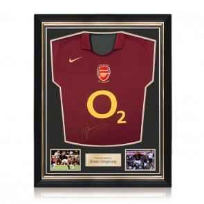 Dennis Bergkamp Front Signed Original 2005-06 Arsenal Football Shirt. Superior Frame