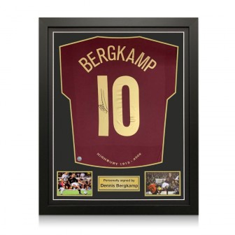 Dennis Bergkamp Signed Arsenal 2005-06 Highbury Football Shirt. Standard Frame