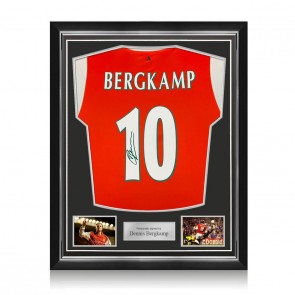 Dennis Bergkamp Signed Arsenal Football Shirt. Superior Frame