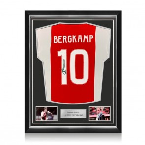 Dennis Bergkamp Signed Ajax Football Shirt. Superior Frame