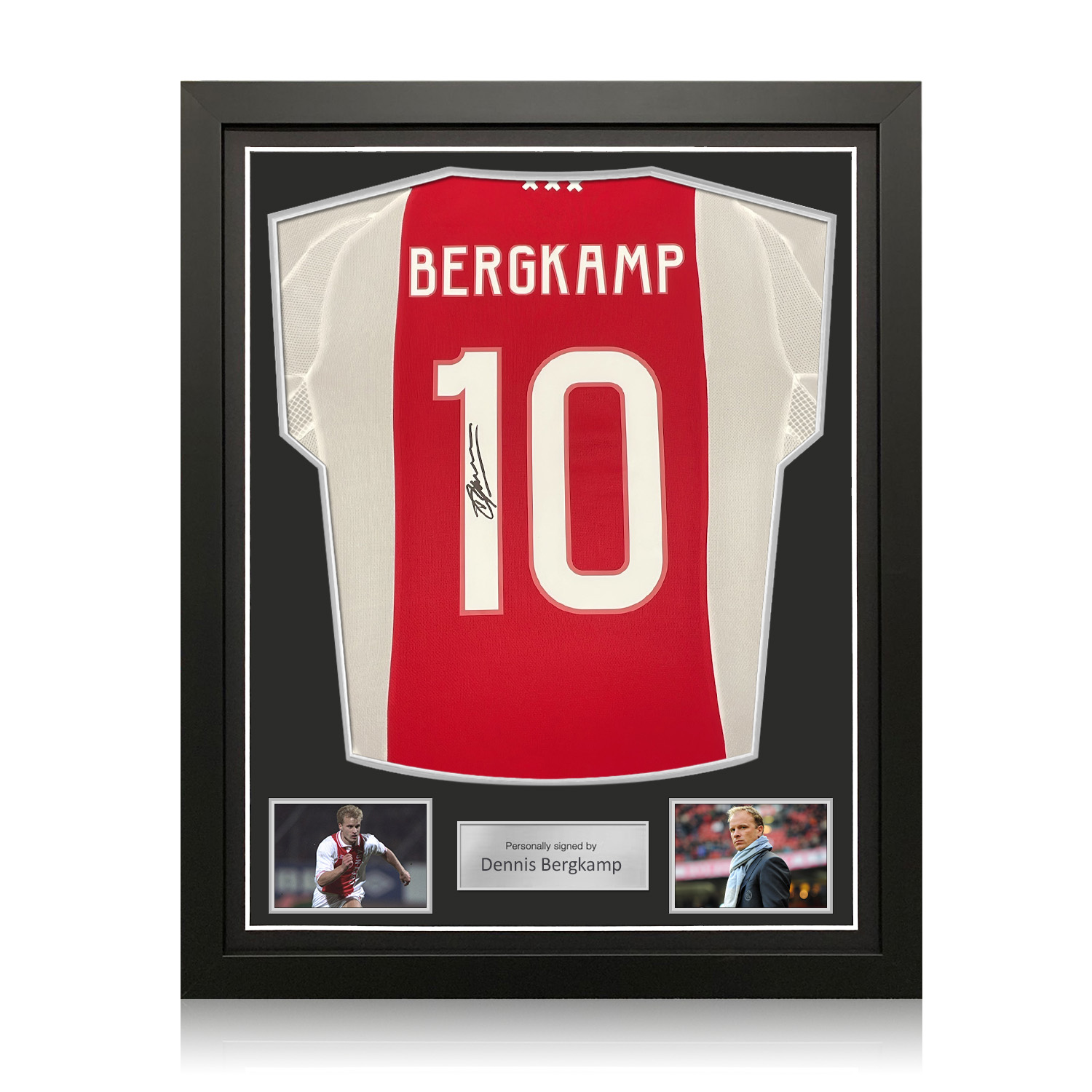 Dennis Bergkamp Signed Ajax 2024-25 Football Shirt. Standard Frame