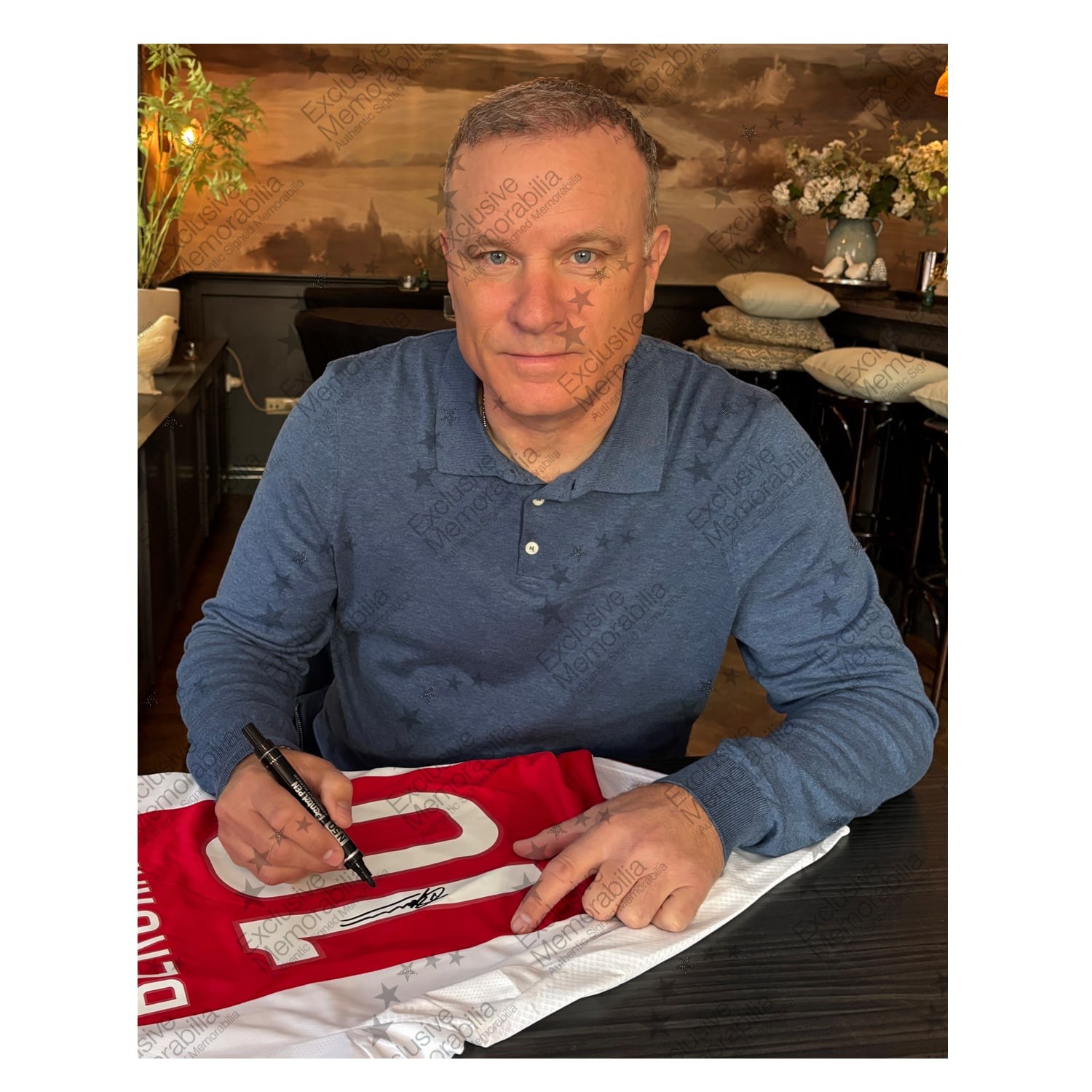Dennis Bergkamp Signed Ajax 2024-25 Football Shirt. Standard Frame