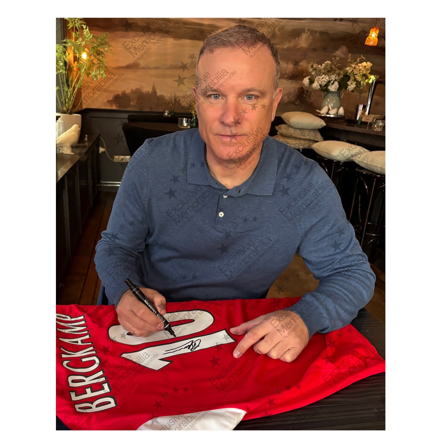 Dennis Bergkamp Signed Arsenal Original 2000-02 Football Shirt. Icon Frame