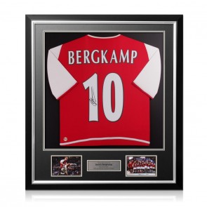 Dennis Bergkamp Signed Arsenal 2002-04 Football Shirt. Deluxe Frame