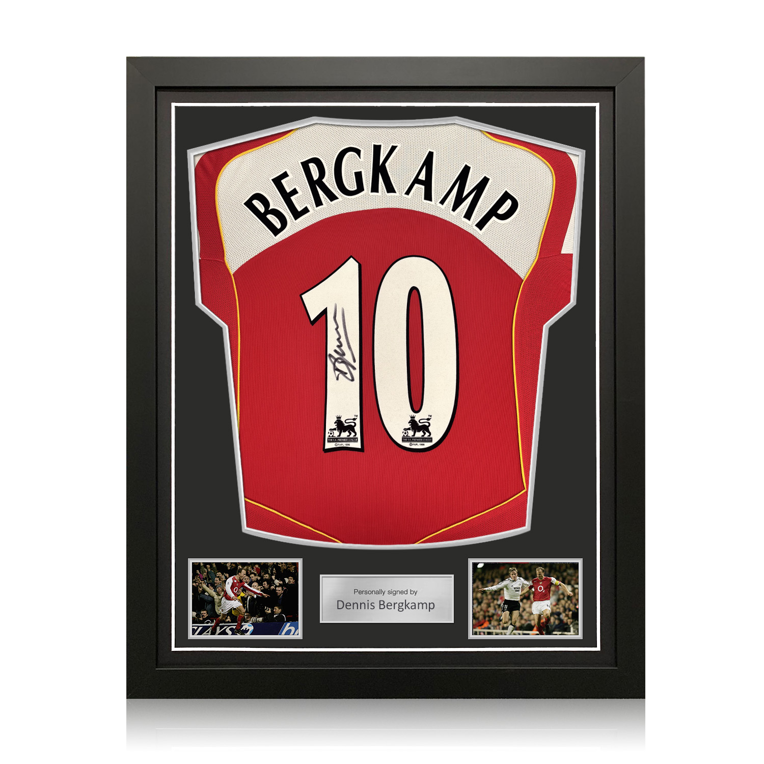 Dennis Bergkamp Signed Arsenal Original 2004-05 Football Shirt (Original Print). Standard Frame