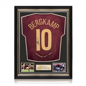Dennis Bergkamp Signed Original Arsenal 2005-06 Commemorative Highbury Football Shirt. Superior Frame