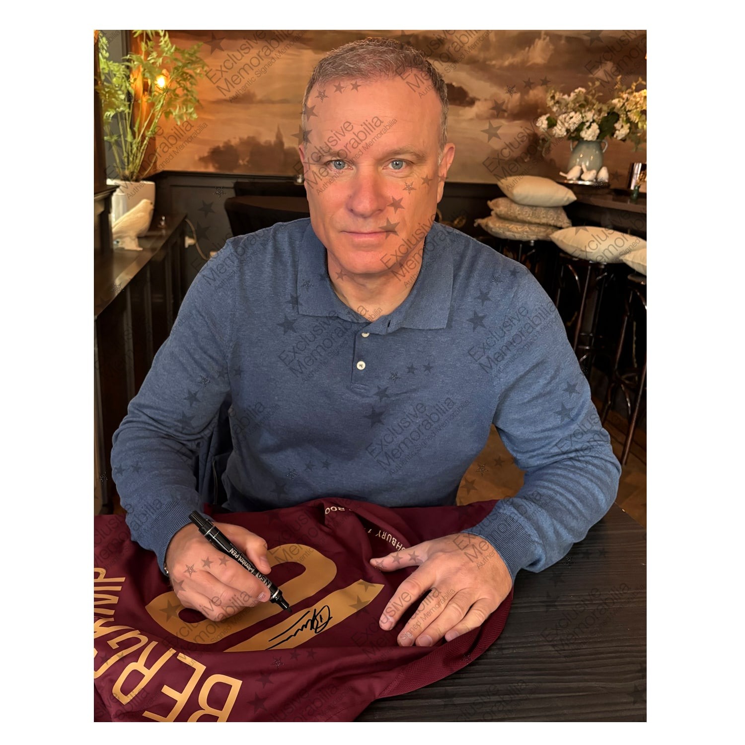 Dennis Bergkamp Signed Arsenal Original 2005-06 Commemorative Highbury Football Shirt. Standard Frame