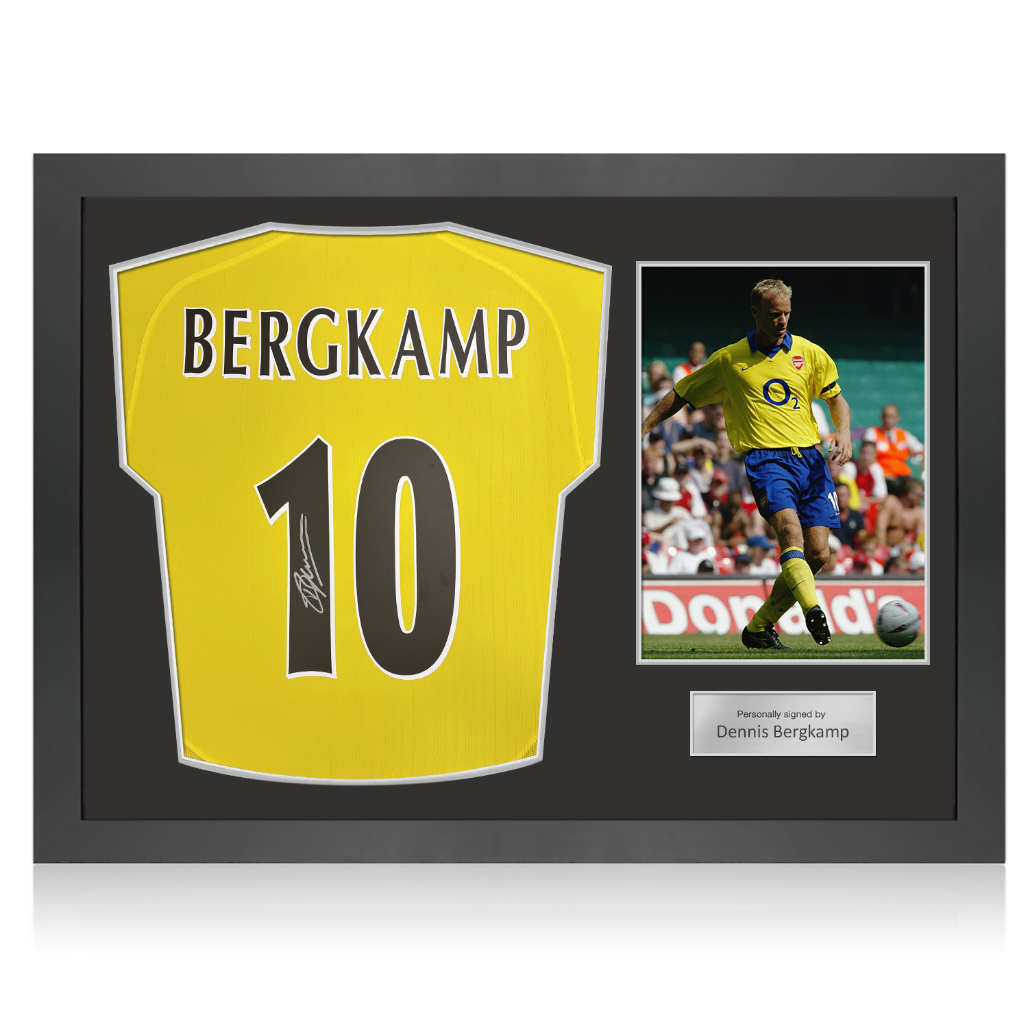 Dennis Bergkamp Signed Arsenal Original 2003-04 Away Football Shirt. Icon Frame