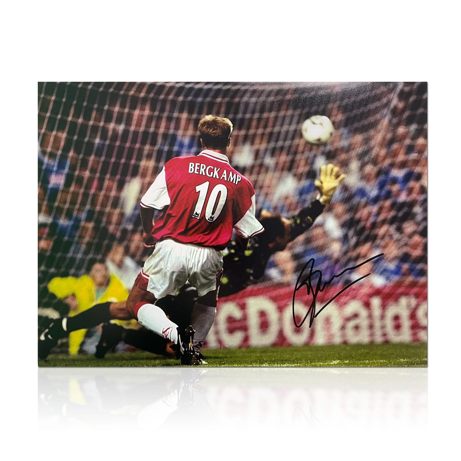 Dennis Bergkamp Signed Arsenal Football Photo: Hat-Trick vs Leicester 