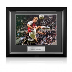 Dennis Bergkamp Signed Arsenal Football Photo: The Statue. Deluxe Frame