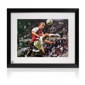 Dennis Bergkamp Signed Arsenal Football Photo: The Statue. Framed