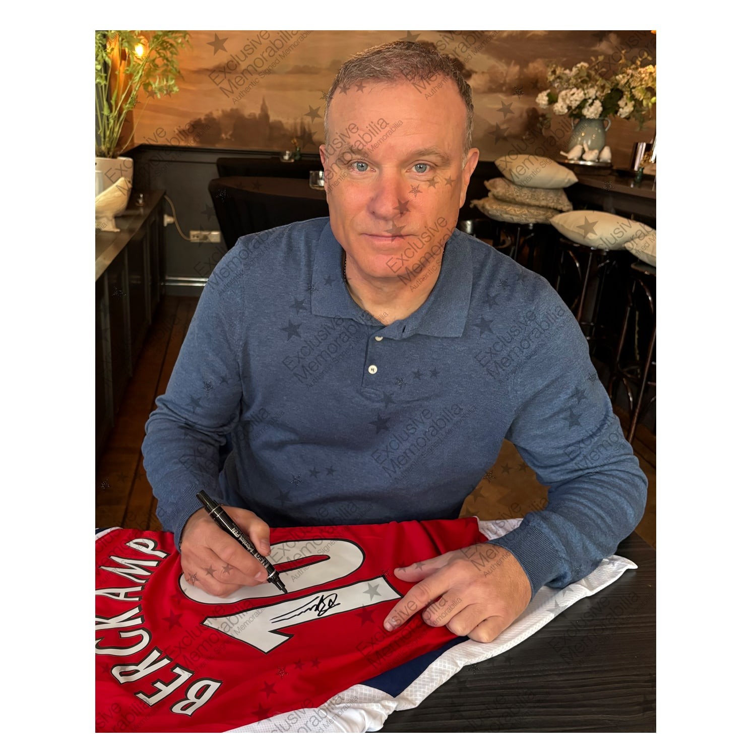 Dennis Bergkamp & Robin Van Persie Signed Arsenal Football Shirts. Dual Frame