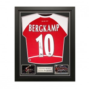 Dennis Bergkamp Signed Arsenal Heritage Invincibles Football Shirt. Standard Frame