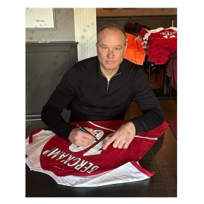 Dennis Bergkamp Signed Arsenal Heritage Invincibles Football Shirt. Standard Frame
