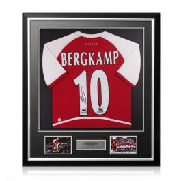 Dennis Bergkamp Signed Arsenal Heritage Invincibles Football Shirt. Deluxe Frame