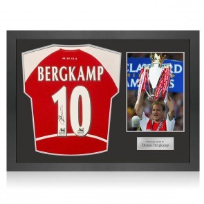 Dennis Bergkamp Signed Arsenal Heritage Invincibles Football Shirt. Icon Frame