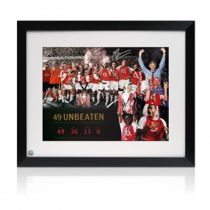 Dennis Bergkamp Signed Arsenal Football Photo: 49 Games Unbeaten. Framed