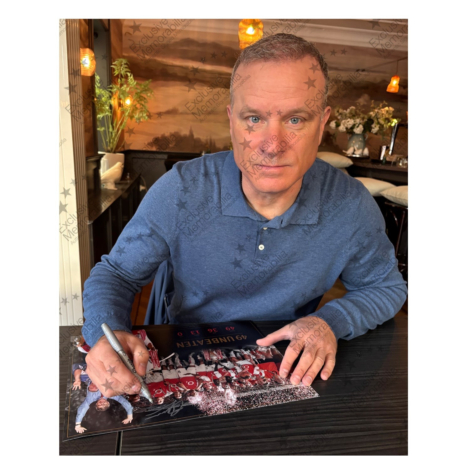 Dennis Bergkamp Signed Arsenal Football Photo: 49 Games Unbeaten. Deluxe Frame