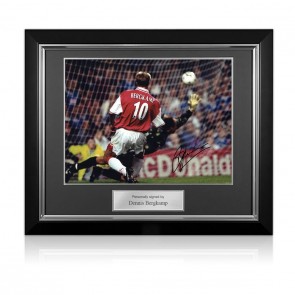 Dennis Bergkamp Signed Arsenal Football Photo: Leicester Hat-Trick. Deluxe Frame